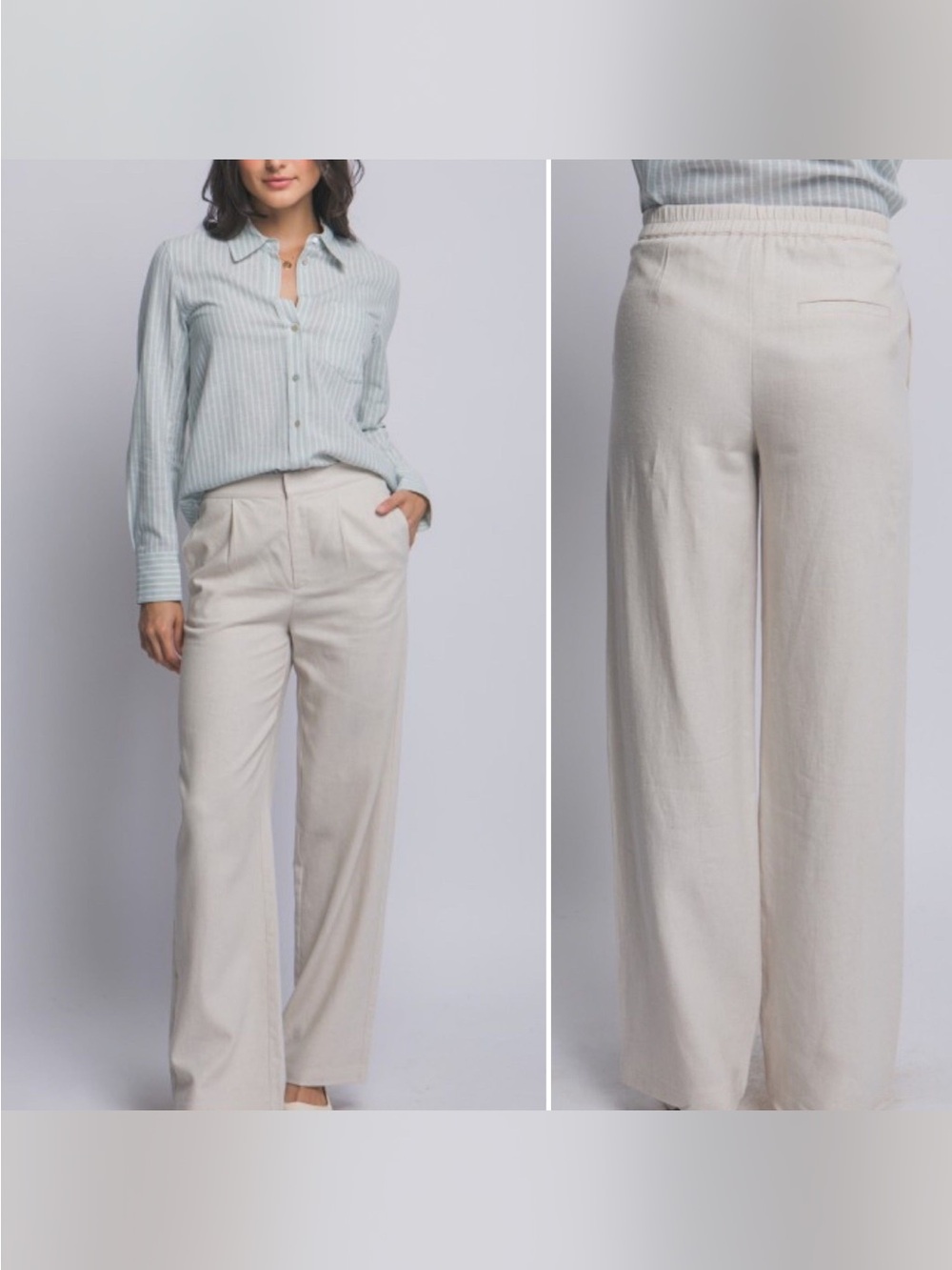 Love tree linen blend Wide-Leg Cream Women's Trousers